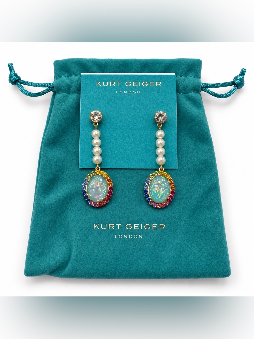 Kurt Geiger London Pearl Rainbow Opal-Look Drop Earrings